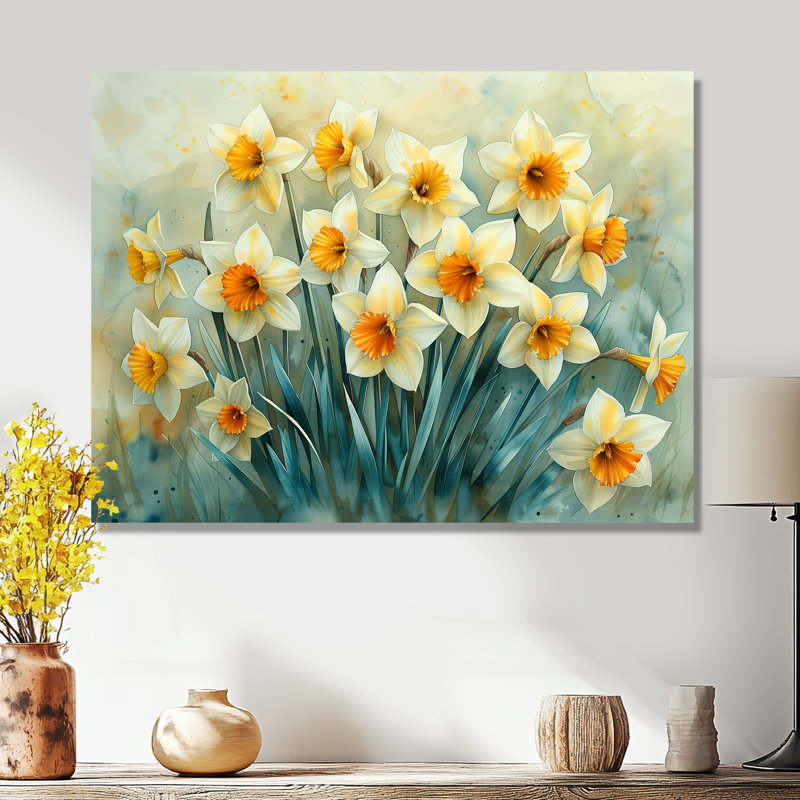 Décoration murale Tiago - Jonquilles, Sans cadre, métal, H 16 po x l 32 po