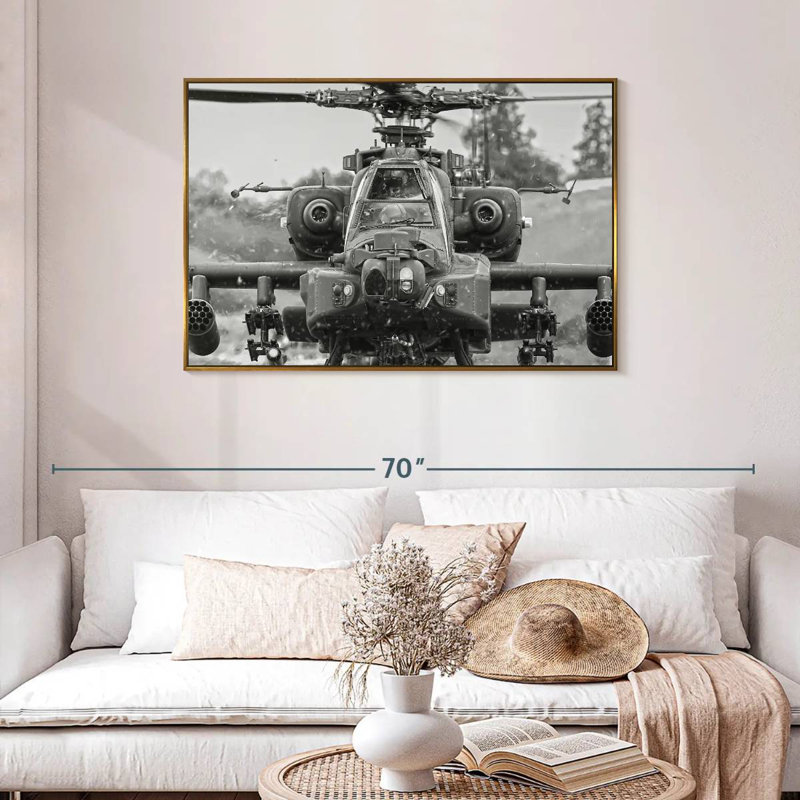 Hélicoptère de chasse Apache, Cadre flottant doré, 43 po x 29 po