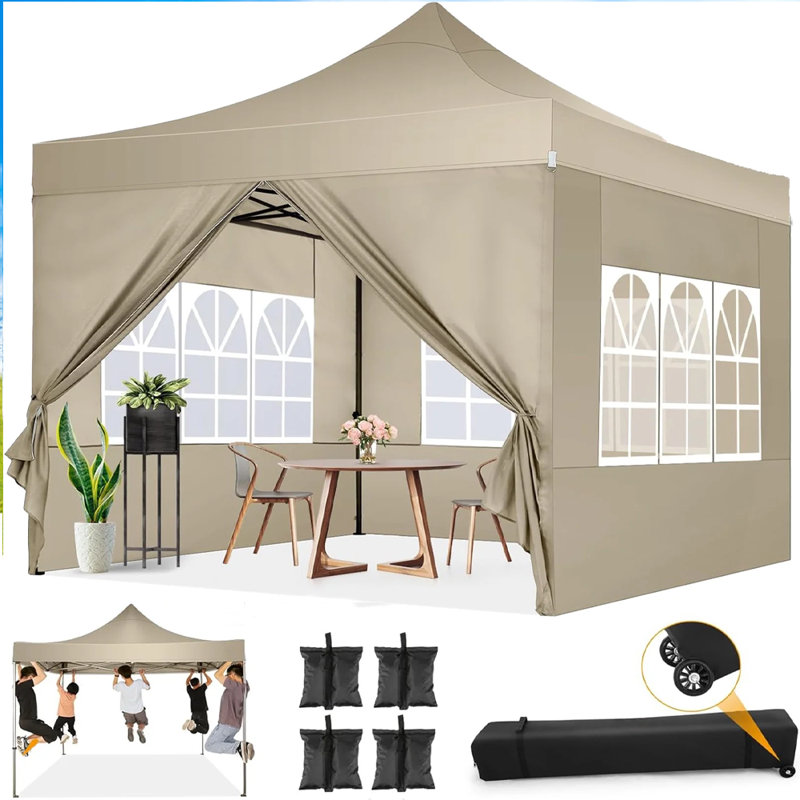 10x10 Pop up Canopy Commercial Heavy Duty Canopy Tent , Khaki