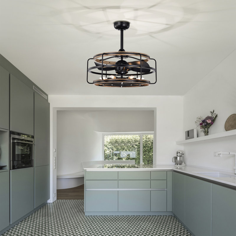 Wigston Amable 26 Inch Farmhouse And Industrial Style Matte Black Finish Lighted Ceiling Fan