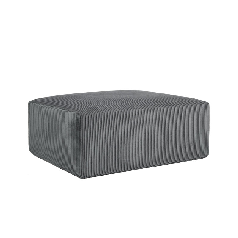 Upholstered Gray Corduroy Square Ottoman – Fully Compressed, No Assembly Required, Gray