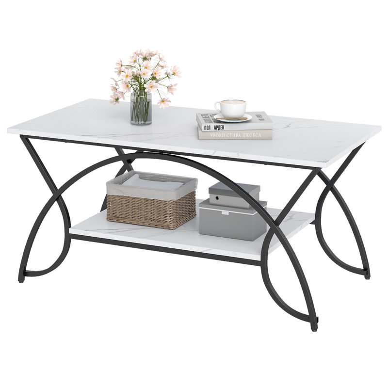 Coffee Table with Storage, White, Marble