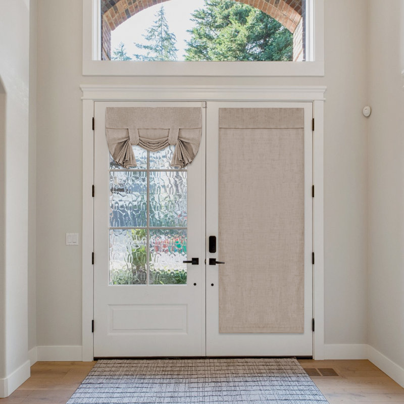 Natural Linen Blended Door Curtain - Semi Sheer French Door Curtain Light Filtering Tricia Window Door Curtain for Patio Door Tie Up Shade,2 Panel