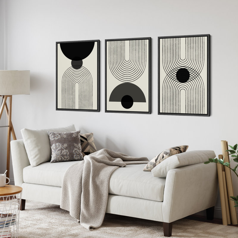 Black Framed Geometric Abstract Canvas Print Set - 16" x 24"