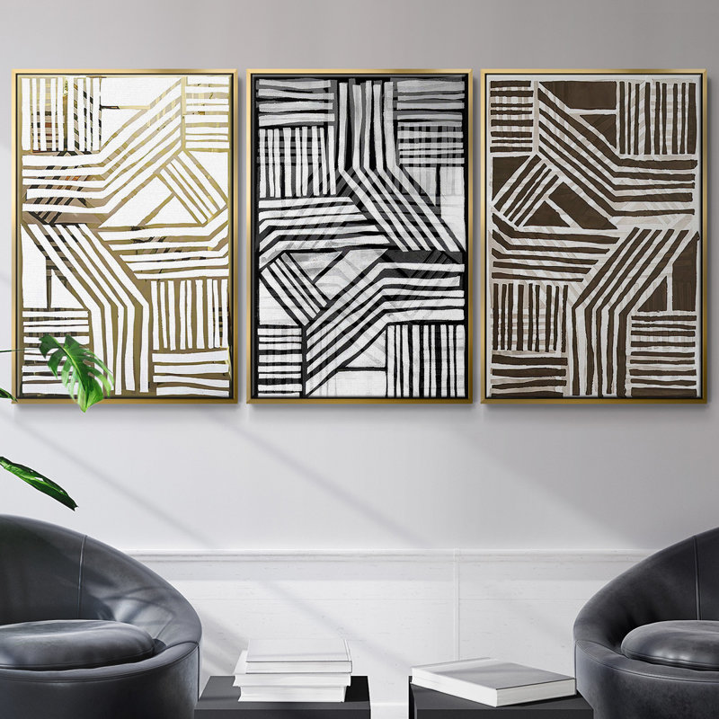 Ensemble de 3 pièces encadrées sur toile encadrées, H 40 po x l 78 po, Or