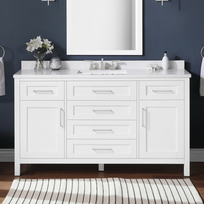 OVE Decors Tahoe 60" Single Bathroom Vanity with Premium Countertop, White