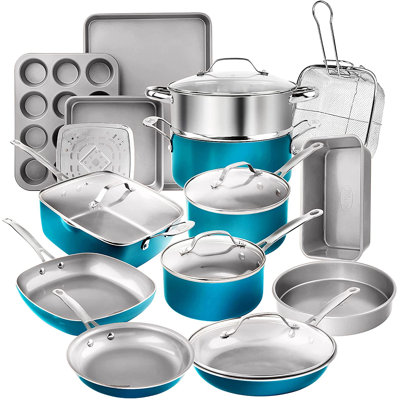 Ensemble de batterie de cuisine et de cuisson antiadhésif de 20 articles avec poignées Stay Cool allant au four et au lave-vaisselle Gotham Steel