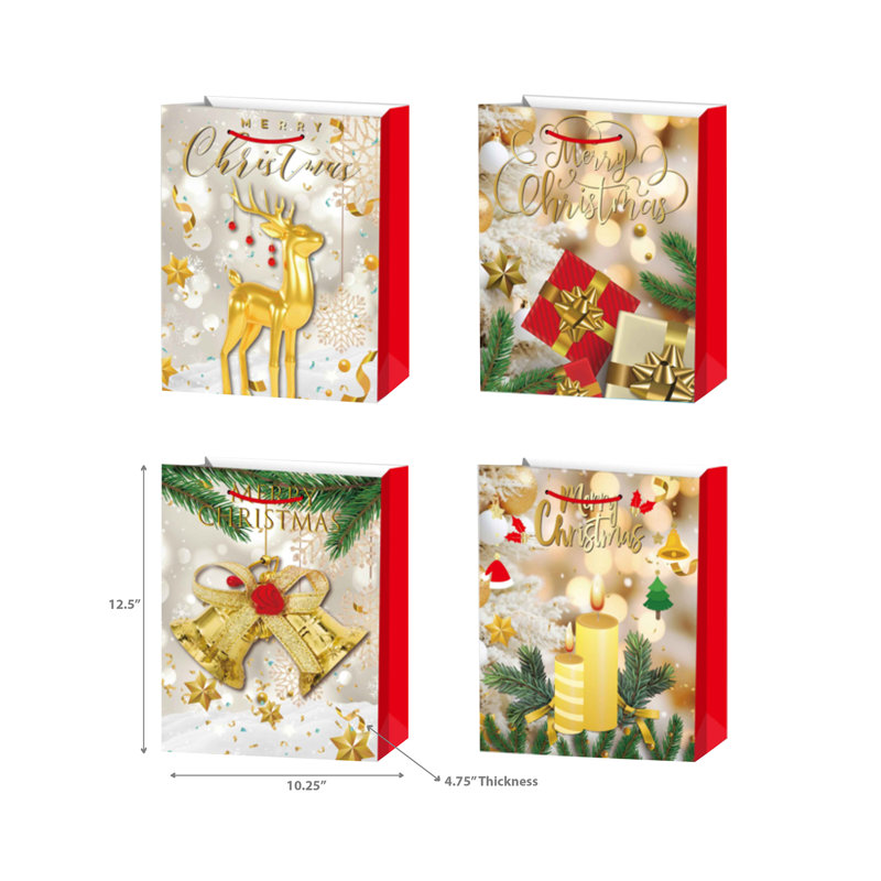 Sacs de Noël (décorations dorées) (très grand) - ensemble de 12