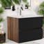 Meuble-lavabo spacieux en noir et noyer avec lavabo, solution de rangement moderne
