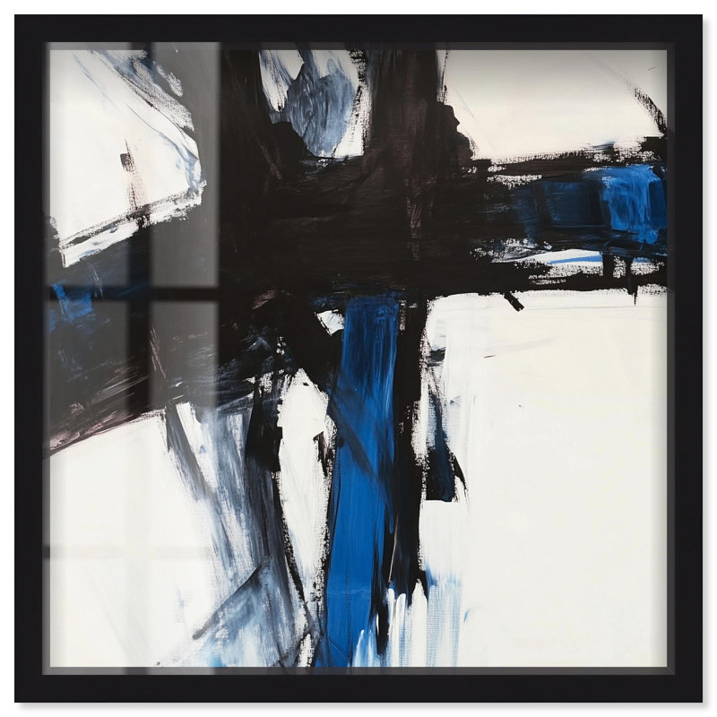 Décoration murale moderne Blue Streak I Shadowbox Print par Art Remedy, H 13 po x l 13 po, Noir