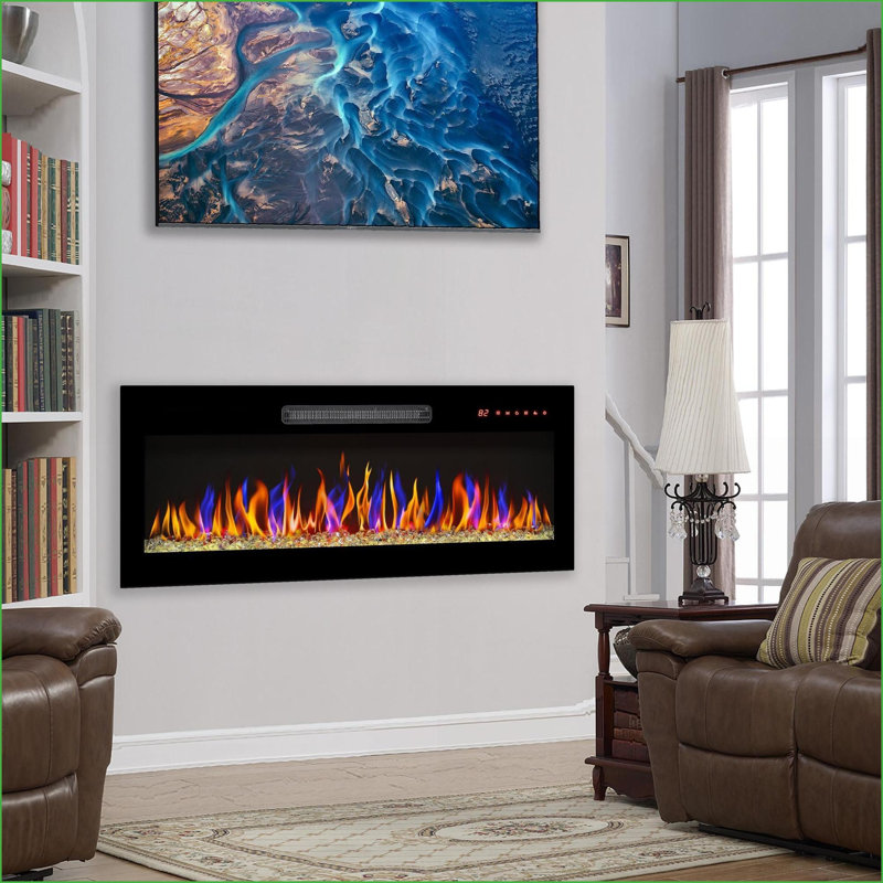 Electric Fireplaces 36 Inch Ultra-Thin Wall Mounted Recessed Fireplace w/ Remote, Multi-Color Flames &amp; Heater | Electric | Tempered Glass+Sheet Metal+Plastic