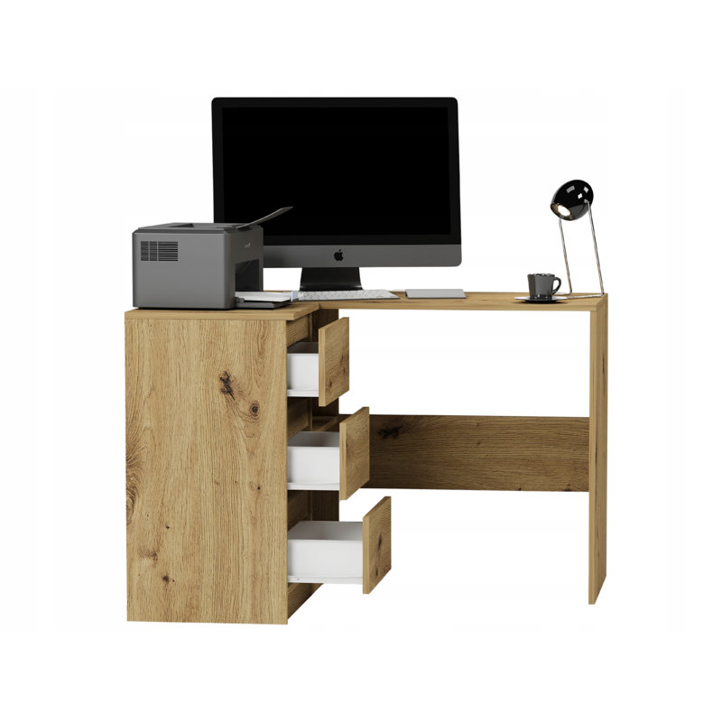 Ardeleana L-Shaped Computer Table, Brown/White/Pink, Left Hand Return