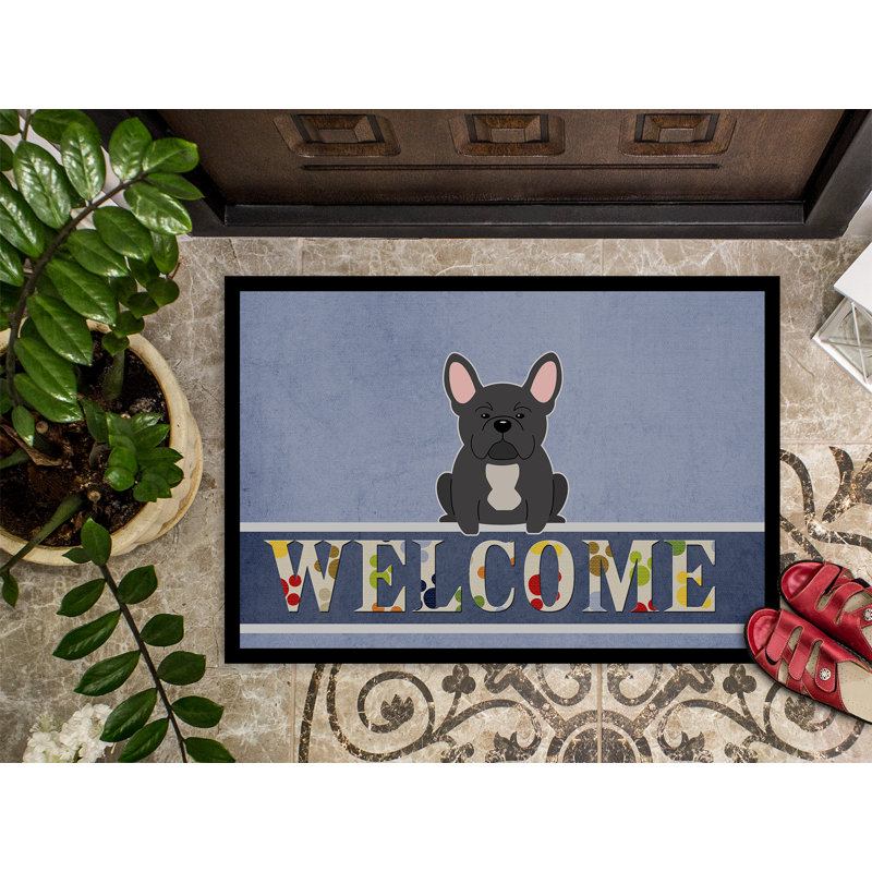 Non-Slip Outdoor Doormat, Black/Blue