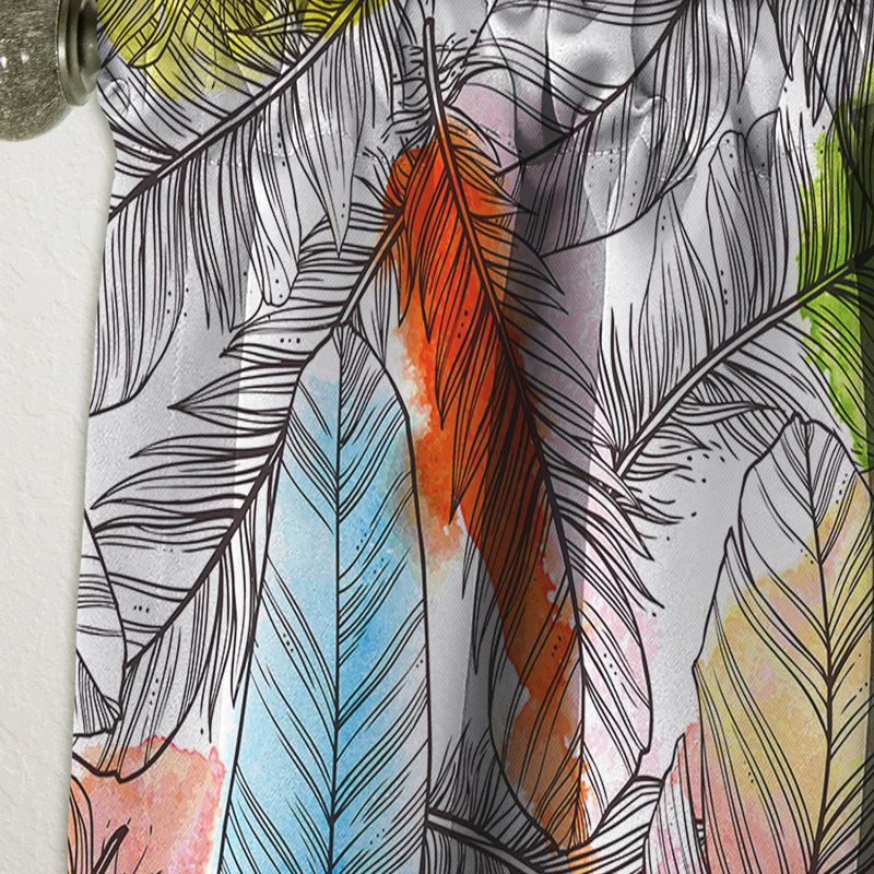 Motif avec plumes dessinées à la main - Rideau simple occultant abstrait du sud-ouest, L 52 po x L 120 po