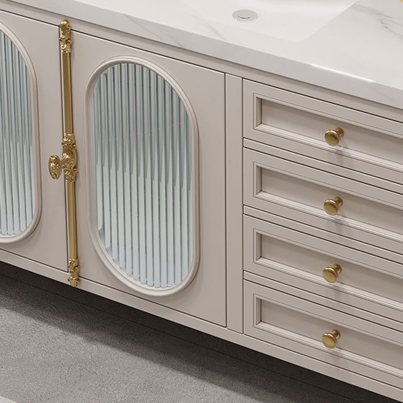 Armoire de salle de bain à double vasque de style américain, Beige