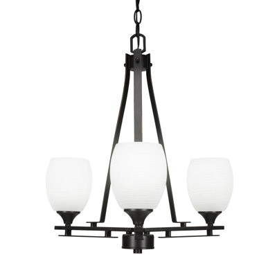 Uptowne 3 Light Uplight Chandelier Shown In Dark Granite Finish With 5" White Linen Glass