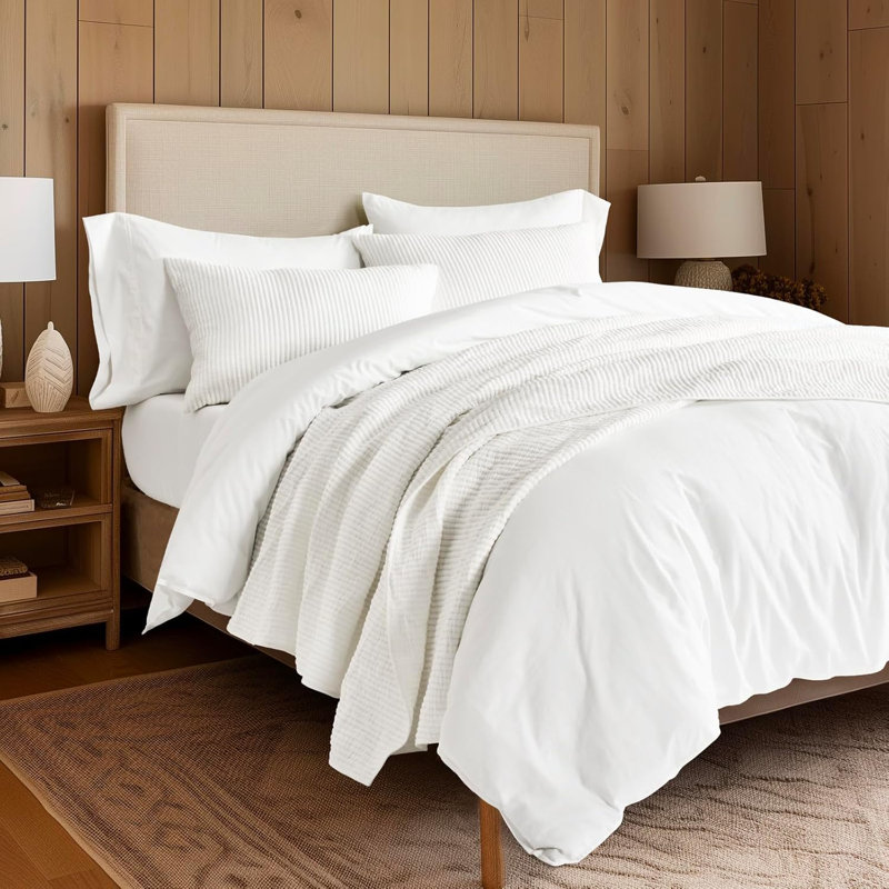 Ribbed Matelassé Cotton Coverlet Set, Ivory White, Queen Quilt + 2 Queen Shams