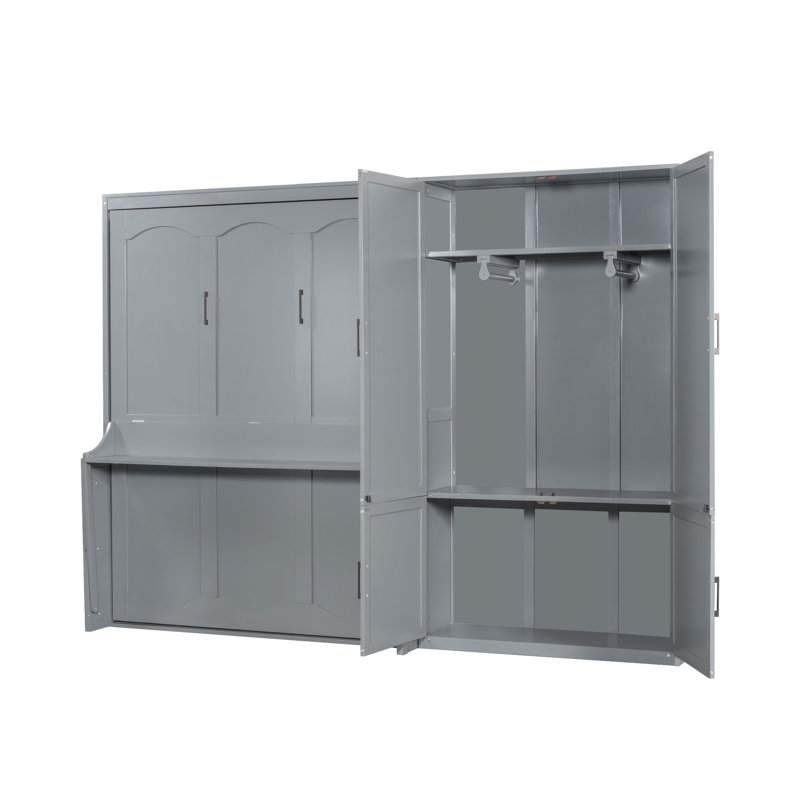 Grand lit escamotable mural avec placard, gris, Gris