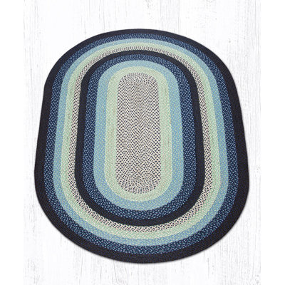  Oval Braided Rug Blueberry & Cream Hand-Woven Jute Rug for Rustic Farmhouse Decor