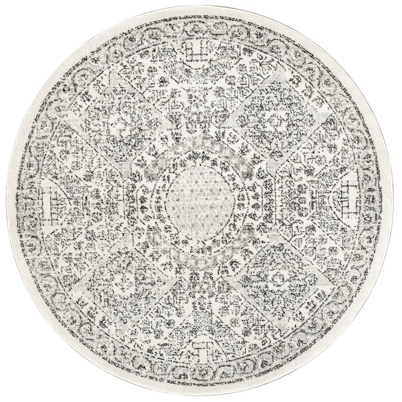 Asmin Medallion Area Rug for Living Room Bedroom Dining Room Kitchen, Grey/Ivory, Round 6'