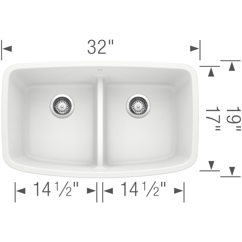 Valea Silgranit 32" 50/50 Double Bowl Undermount Kitchen Sink with Low Divide - White, White