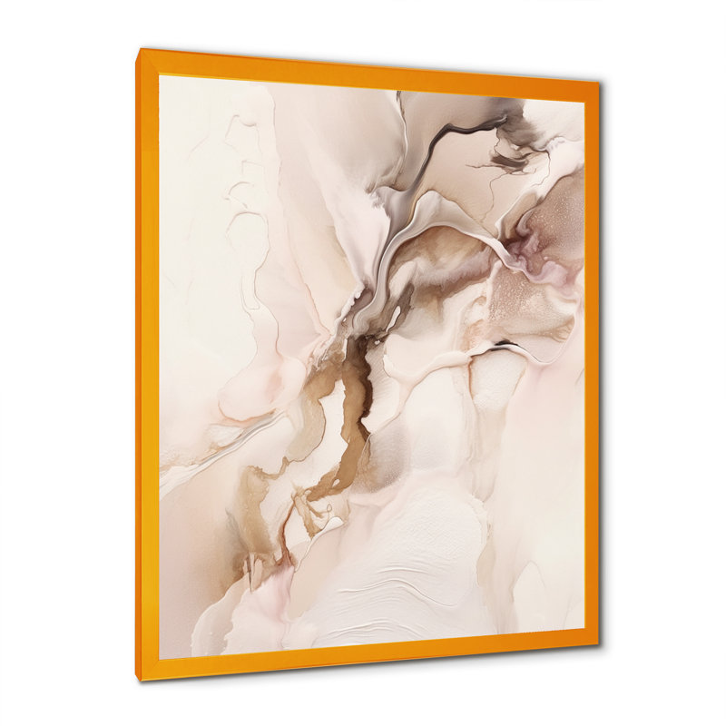 Brun délicat, marbre délicat I - reproductions d'art mural abstraites, H 44 po x l 34 po x P 1,5 po, Encadrement doré