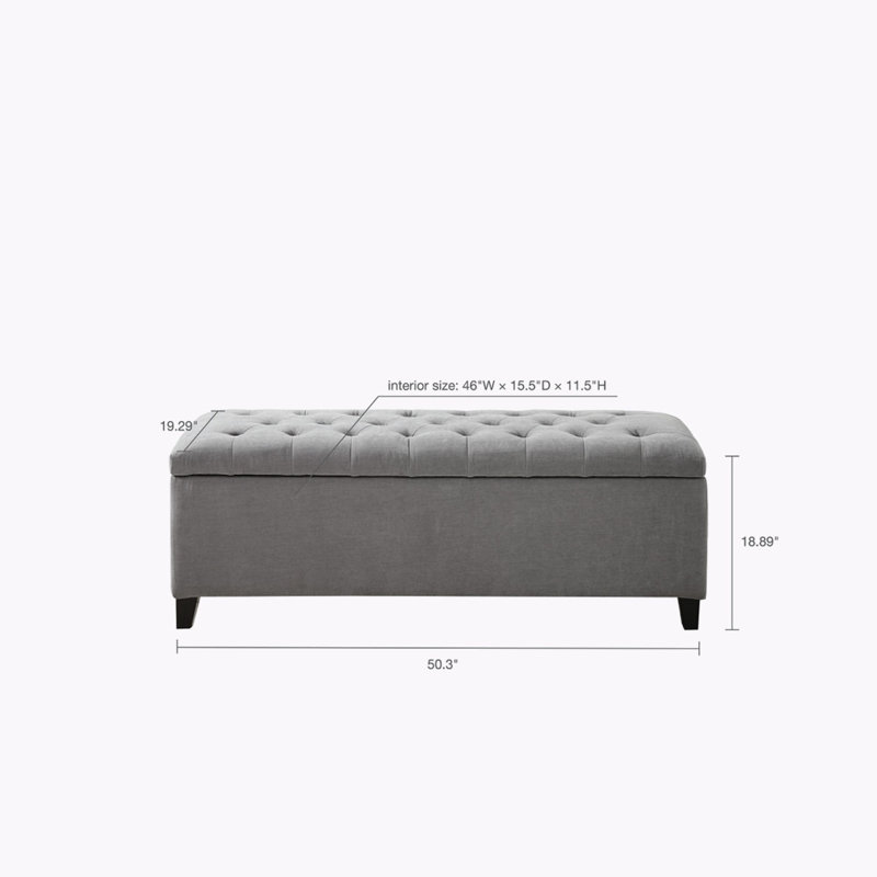 Tufted Top Soft Close Storage Bench, Gray