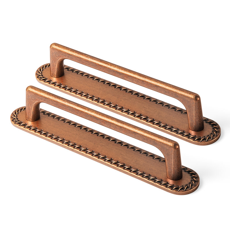 Poignée de bar classique avec contre-plaque, 5", Cuivre antique