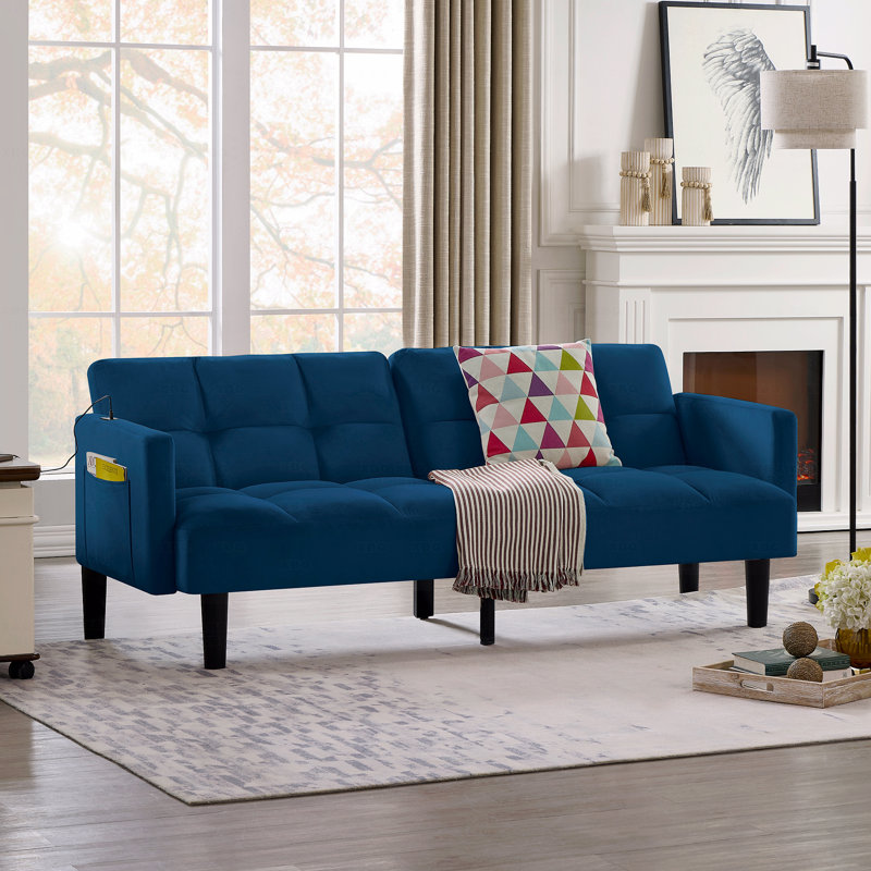Velvet Futon Couch, Marine