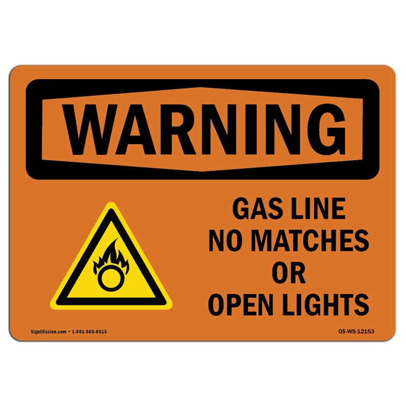 Signe de conduite de gaz sans allumettes ni lumières ouvertes, H 12 po x l 18 po x P 0,1 po