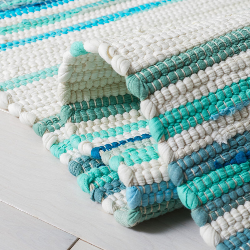 Margene Rug Hand Woven Cotton Striped Rug, Square 4'