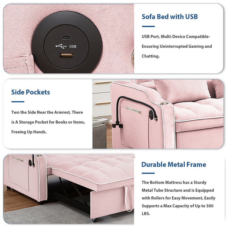 Willabelle 54.72'' Velvet Loveseat, Pink Velvet