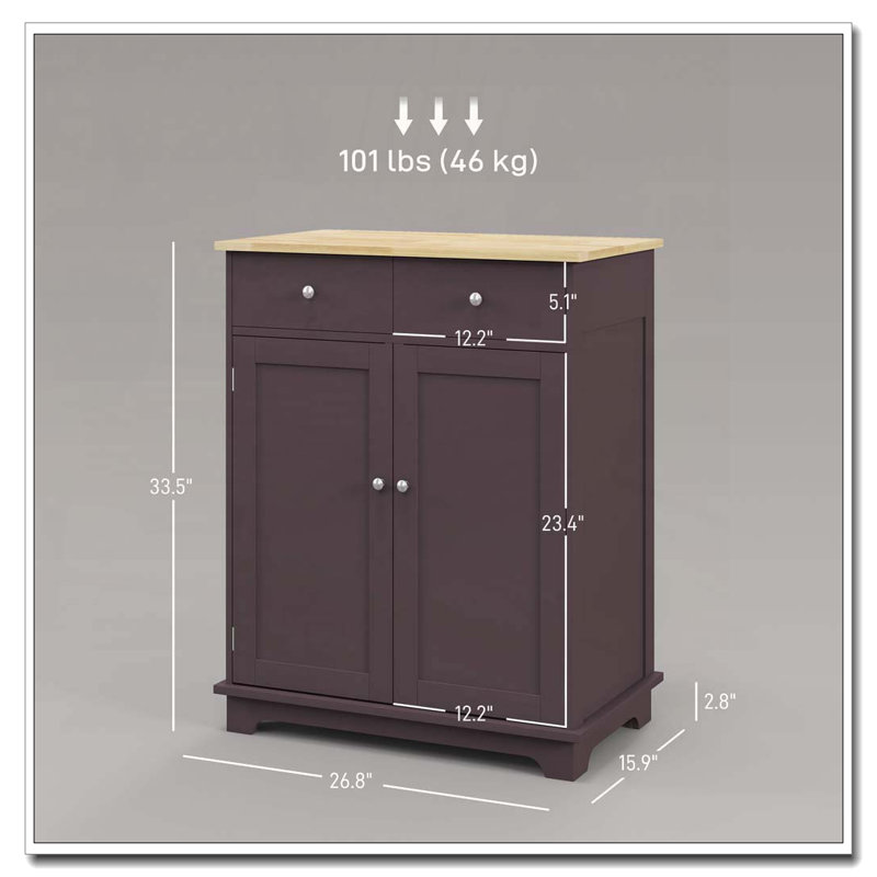 Buffet avec comptoir en bois massif et armoire à café avec 2 tiroirs et tablette réglable, Café
