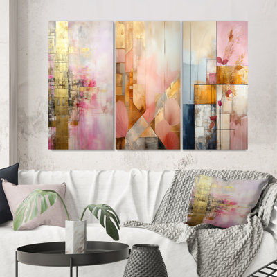 «Allure Boho Chic In Vintage Pink Gold», 3 pièces sur toile