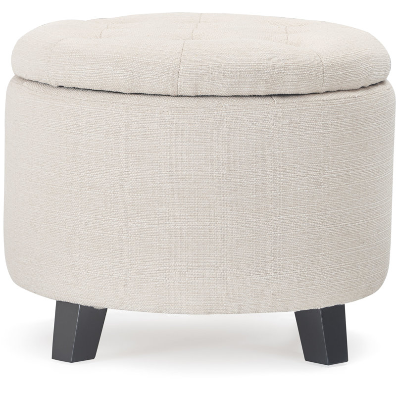 Ivory Tufted Round Storage Ottoman with Lift-Off Lid