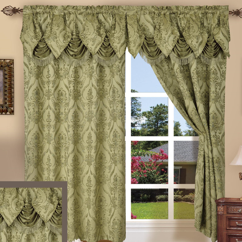 Damask Polyester Room Darkening Sliding Panel Pair (Set of 2), Sage
