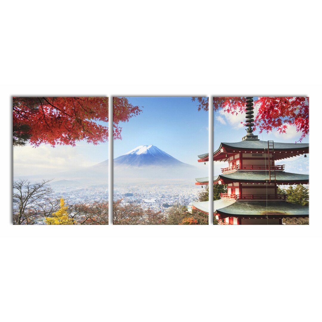 3-tlg. Leinwandbilder-Set Japanese Temple in Autumn