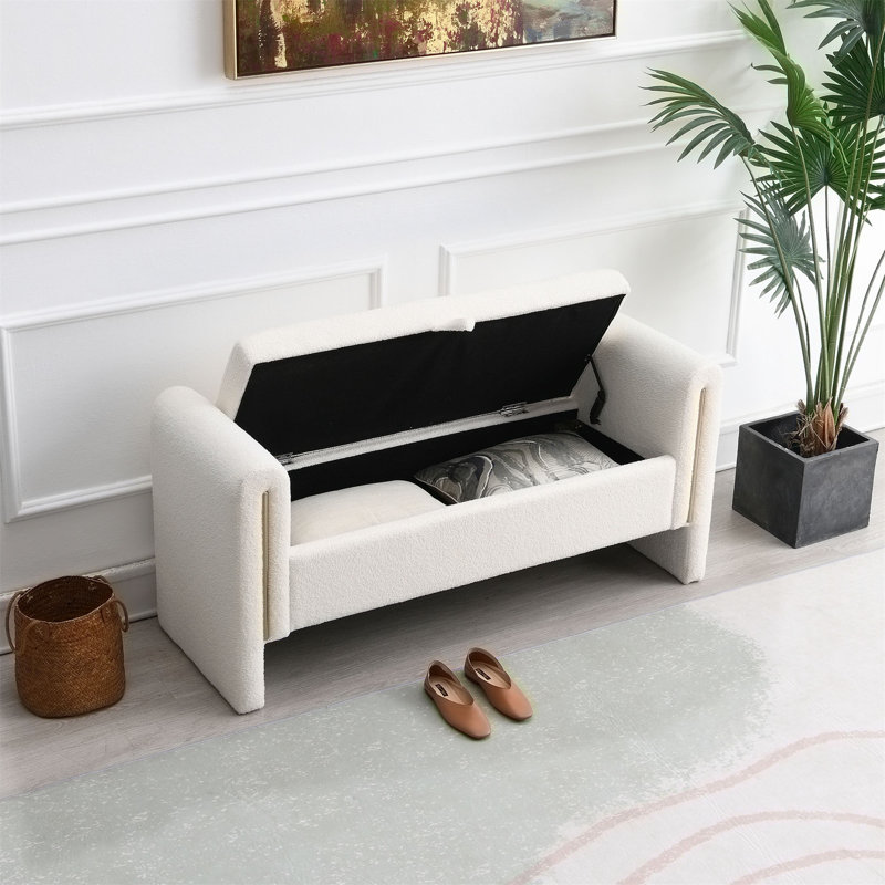 Banc de rangement rembourré, Crème, Cream, Crème