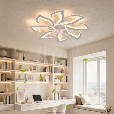 Ventilateur de plafond moderne blanc à motif floral de 81 cm (32 pouces) avec télécommande, éclairage DEL à intensité variable, 6 vitesses et minuterie