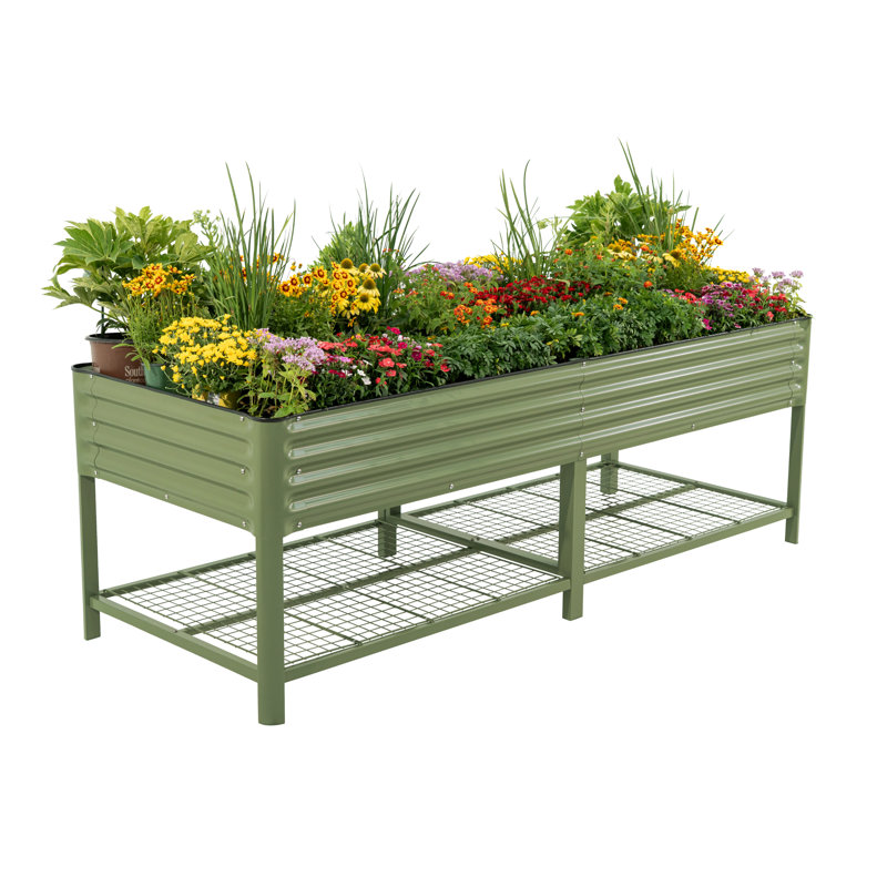 Pot de fleurs surélevé pour l'extérieur 32 po de hauteur et 96 po de longueur, Vert olive