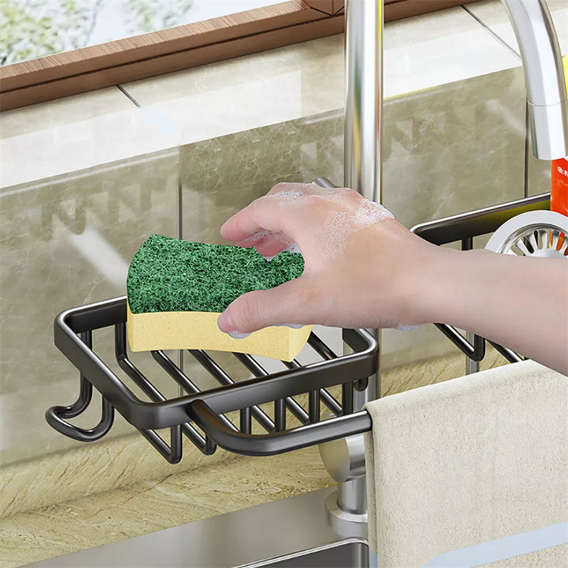 Support d'évier pour cuisine et salle de bain, support de drain amovible en acier inoxydable avec plateau d'égouttement et support pour éponge de salle de bain