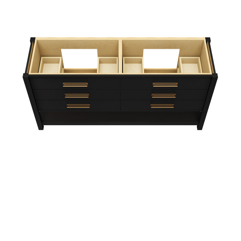 Kiawah Double Drawer Bath Vanity, Noir, Satin Gold, 72"