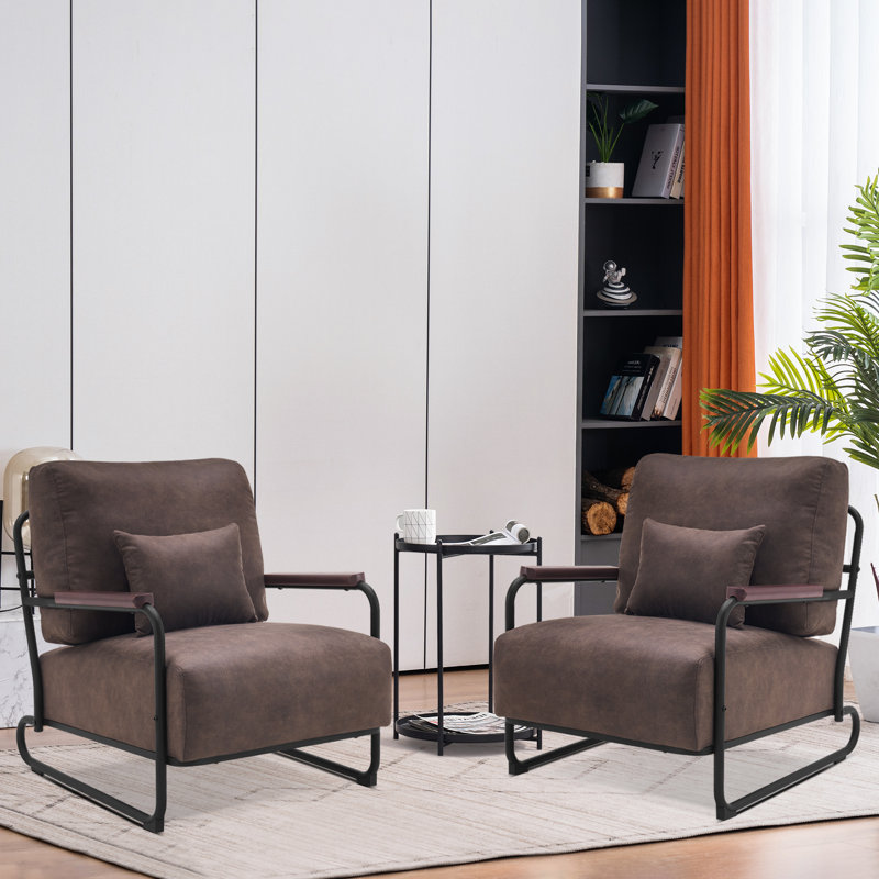 Accent Chair, Upholstered Reading Chair, Wooden Armrests Guest Chair, Brown