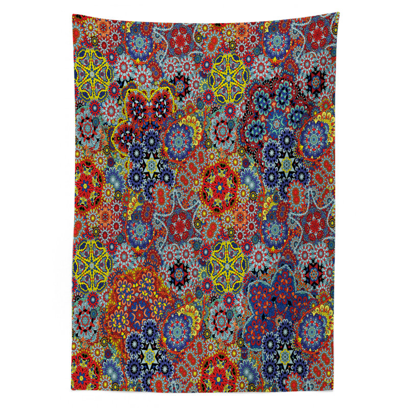 Vintage Combined Nested Paisley Motif Oriental Feminine Cultural Eastern Batik Theme Tablecloth, 70" x 52"