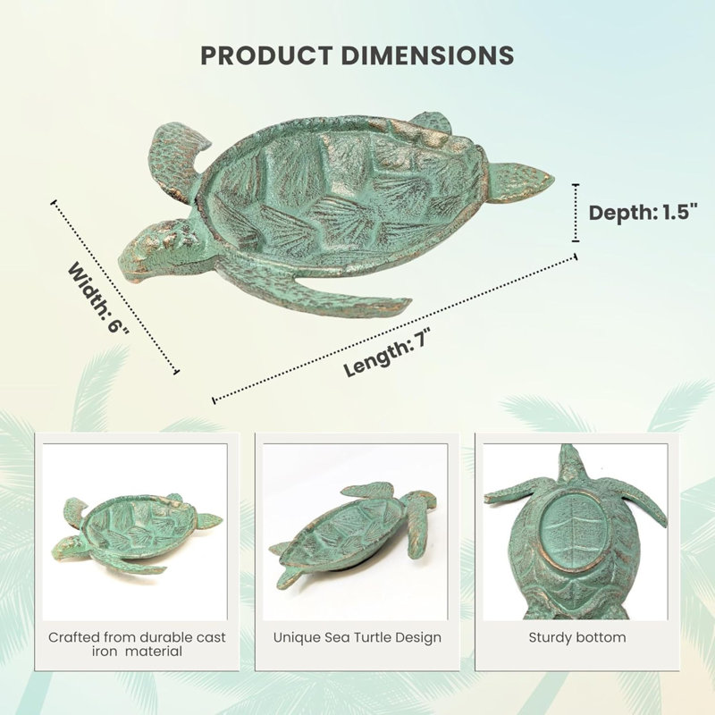 Cast Iron Nautical Jewelry Tray Sea Turtle Design