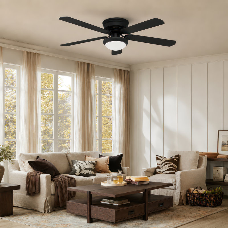 52" Flush Mount Ceiling Fan with Light,  Dual-Sided 5-Blade High Airflow 6-Speed Low Noise DC Motor Reversible Airflow Low Profile Ceiling ﻿