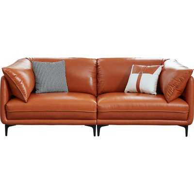 79" Genuine real Top-Grain leather sofa set for living room,2 seat sectional conch sofas for Bedroom or Office with Armrests and Comfy Cushions;brown,Tan or yellow leather loveseat couch for Apartment