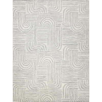 Juno Hand Tufted Geometric Area Rug in Gray/Ivory
