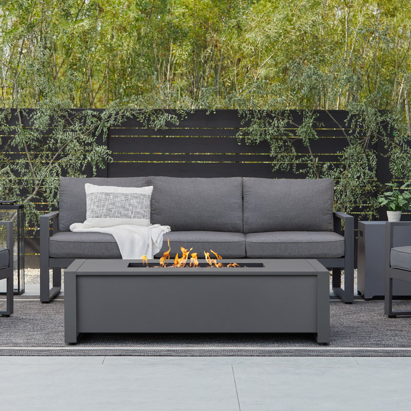 KEENAN 14.5" H x 52" W Aluminum Propane Outdoor Fire Pit Table, Glacier Gray