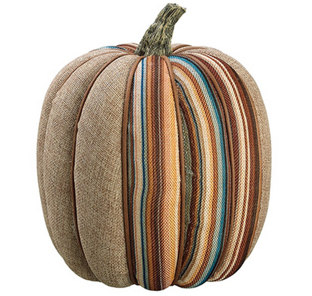 Toile de jute avec citrouille d'automne et rayures élégantes, Beige, H 9 po x l 7 po x P 7 po
